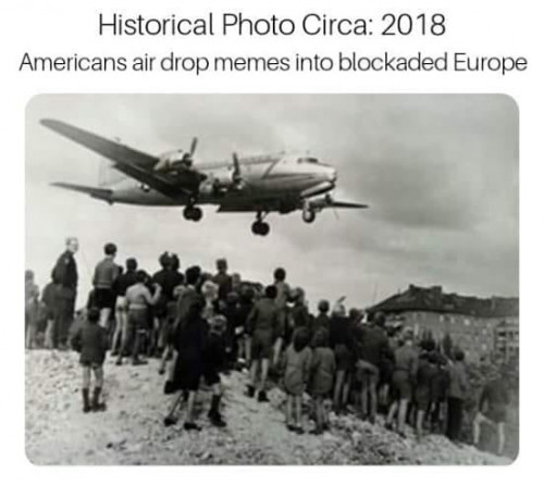 Americans air drop memes into blockaded Europe