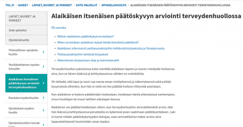 Alaikäisen itsenäisen päätöskyvyn arviointi THL