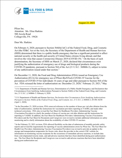 FDA Pfizer Emergency Use Authorization renewal bioweapon COVID 19 page 1