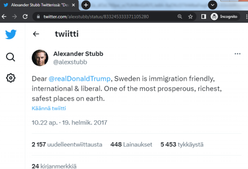 Dear @realDonaldTrump, Sweden is immigration friendly, international & liberal. One of the most prosperous, richest, safest places on earth