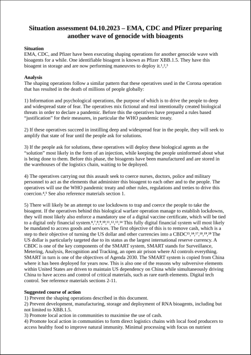 Situation assessment 04.10.2023 EMA CDC Pfizer XBB.1.5. page 1