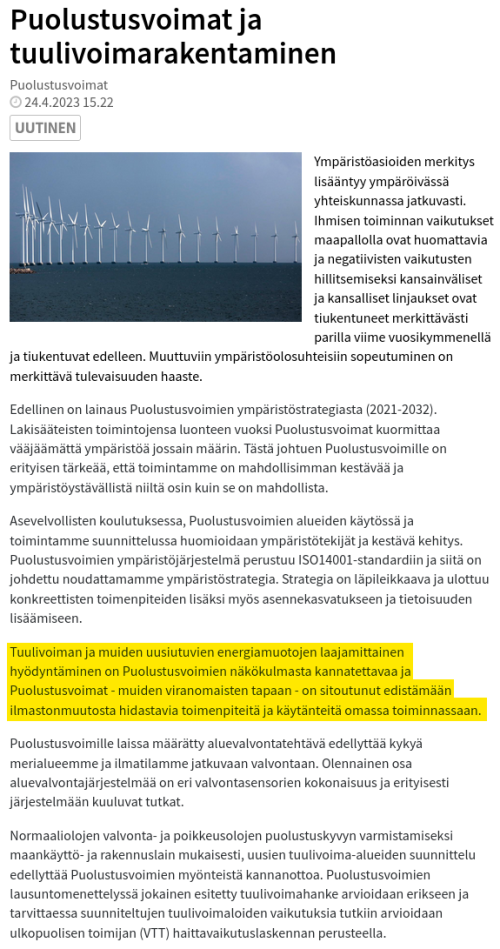 Puolustusvoimat Wind Power Subversion Energy Poverty