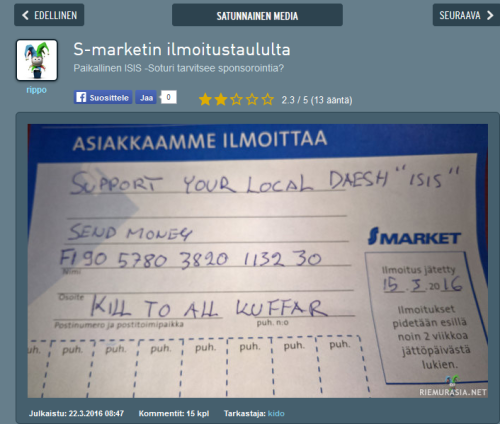 S Marketin ilmoitustaulu