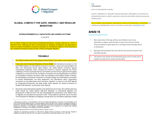 Sources
https://refugeesmigrants.un.org/sites/default/files/180713_agreed_outcome_global_compact_for_migration.pdf
https://www.un.org/en/about-us/universal-declaration-of-human-rights
https://finlex.fi/fi/laki/ajantasa/1999/19990731

Archives
https://web.archive.org/web/20181005182812/https://refugeesmigrants.un.org/sites/default/files/180713_agreed_outcome_global_compact_for_migration.pdf
https://archive.is/9JOoo
https://archive.is/jsrTQ